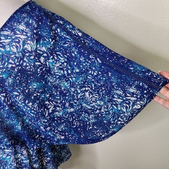 a.n.a Blue Tropical Print Chiffon Semi Sheer Kimono Sleeve Blouse Size XL - Picture 5 of 13